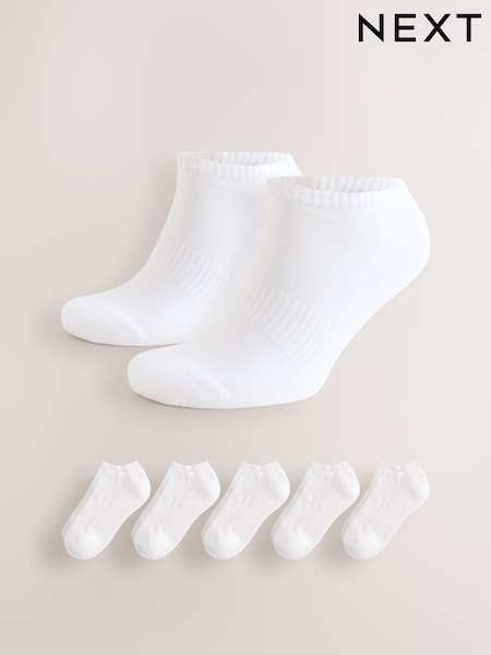 White Cushioned Sole Sports Trainer Socks 5 Pack (F03504) | £10