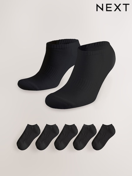 Black Cushioned Sole Sports Trainer Socks 5 Pack (F03505) | £10