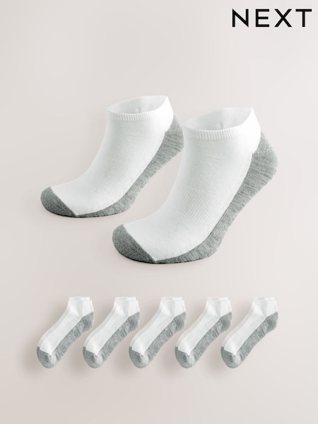 Grey/White 5 Pack Cushioned Trainers Socks (F03508) | £12
