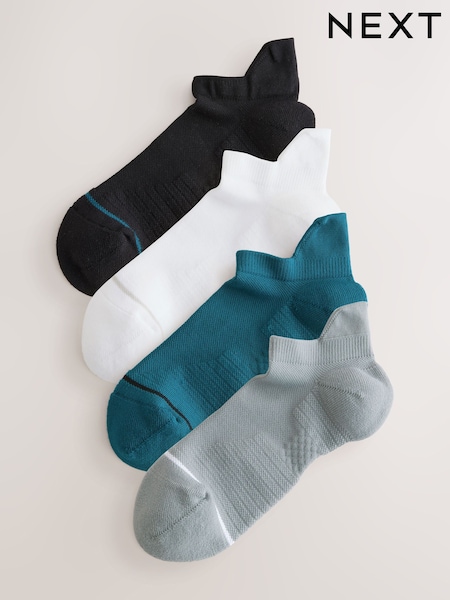 White/Grey/Navy Blue Active Cushioned Sports Trainer Socks 4 Pack (F03515) | £12