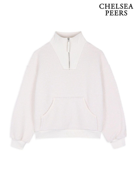 Chelsea Peers White Borg Quarter Zip Funnel Sweatshirt (F03526) | £65