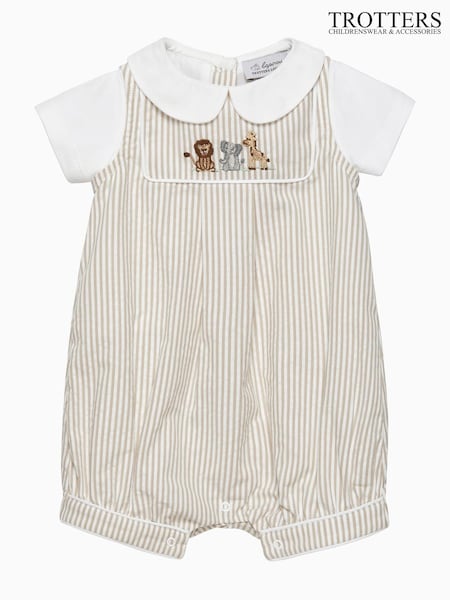 Trotters London Newborn Natural Oatmeal Augustus And Friends Romper (F03666) | £52