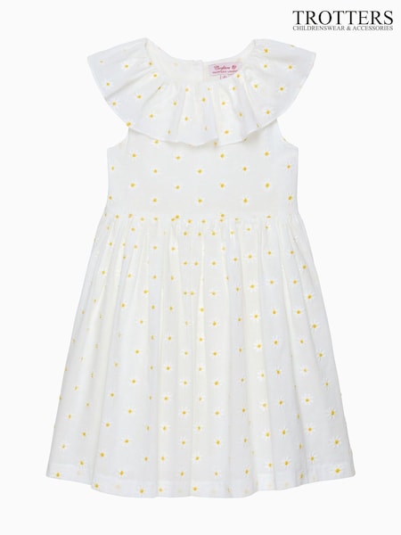 Trotters London 100% Cotton Daisy Wide Willow White Dress (F03706) | £70 - £76