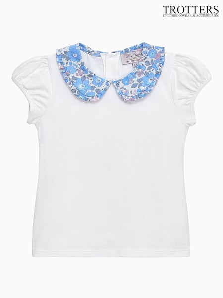 Trotters London White Liberty Print Betsy Pie Crust Jersey Top (F03712) | £36 - £38