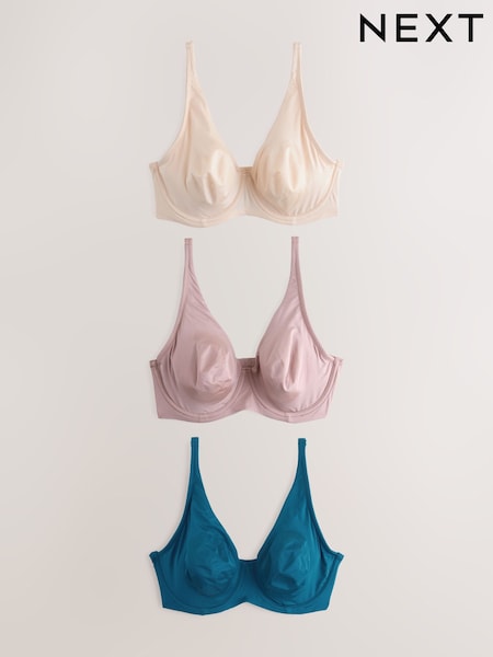 Blue/Pink/Cream Non Pad Full Cup DD+ Microfibre Smoothing Ultimate Comfort T-Shirt Bras 3 Pack (F03725) | £40