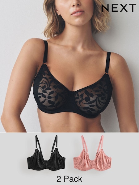 Black/Pink DD-G Lace Non Pad Full Cup Bras 2 Pack (F03727) | £32