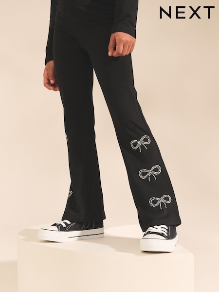 Black Diamante Bow 1 Pack Flare Leggings (3-16yrs) (F03760) | £7 - £12