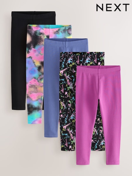 Black Pink Multi Splat Leggings 5 Pack (3-16yrs) (F03790) | £20 - £28