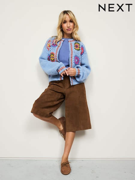 Blue Hand Crochet Long Sleeve Crew Neck Cardigan (F03841) | £48