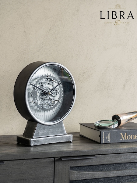 Libra Interiors Black Nickle Palladium Mantel Clock with Moving Dials (F03846) | £75