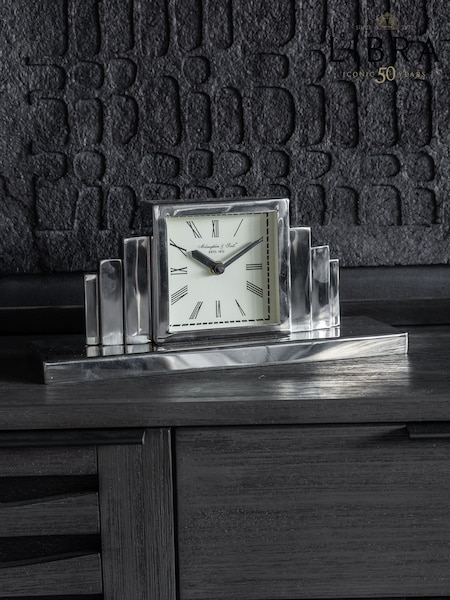 Libra Interiors Silver Plaza Nickel Mantel Clock (F03856) | £138
