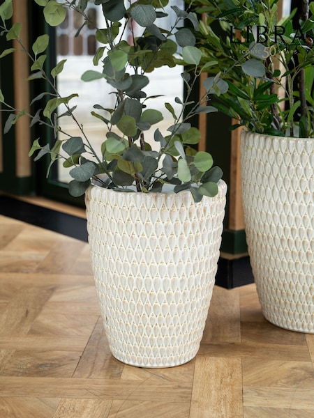 Libra Interiors Cream Mediterranean Reactive Glaze Ceramic Large Planter (F03866) | £125