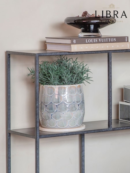 Libra Interiors White Blue Grey Armadillo Azure Ceramic Planter with Base Medium (F03867) | £50