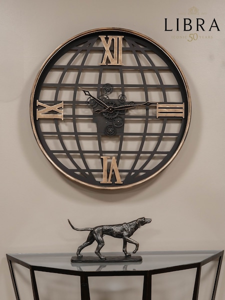 Libra Interiors Black Open Wall Clock Globe and Numerals 100cm (F03873) | £300