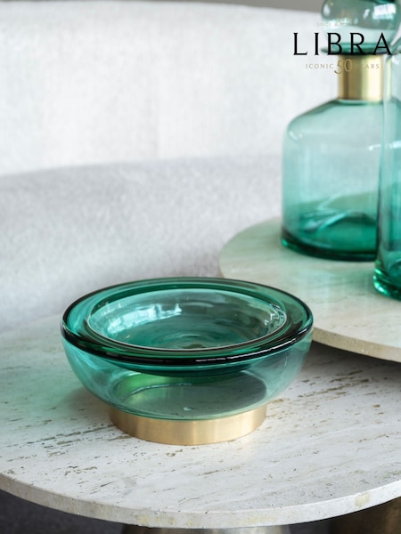 Libra Interiors Teal Jorum Collection Glass Bowl with Brass Detail (F03879) | £55