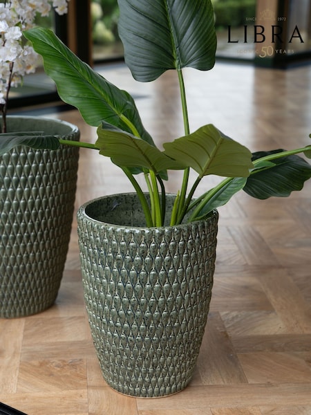 Libra Interiors Green Large Mediterranean Reactive Glaze Ceramic Planter (F03880) | £125