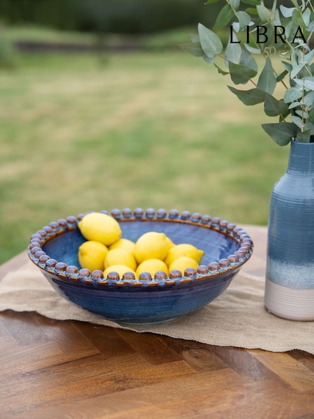 Libra Interiors Blue Mediterranean Reactive Glaze Ceramic Bowl (F03884) | £70