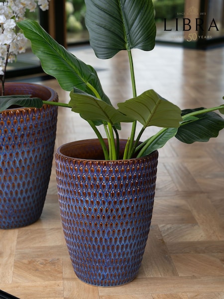 Libra Interiors Blue Large Mediterranean Reactive Glaze Ceramic Planter (F03892) | £125