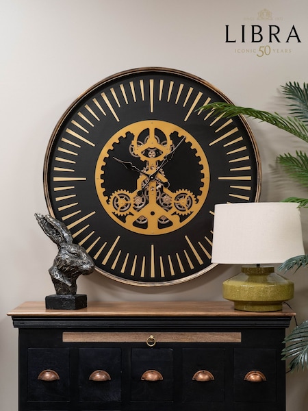 Libra Interiors Black Gold Palladium Wall Clock with Centre Moving Dials 100cm (F03897) | £300