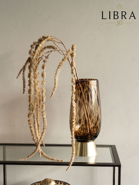Libra Interiors Brown Black Savanna Glass Vase with Brass Base 40cm (F03899) | £88