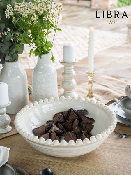 Libra Interiors Cream Mediterranean Reactive Glaze Ceramic Bowl (F03900) | £70