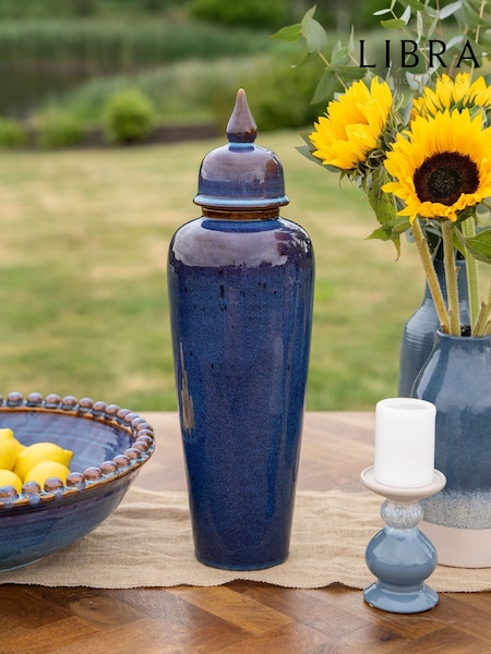 Libra Interiors Blue Mediterranean Ginger Jar Reactive Glazed Ceramic Blue Vase (F03906) | £75