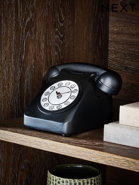 Black Retro Phone Mantel Clock (F03981) | £22