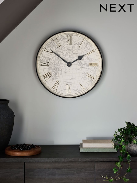 Black Map Print Wall Clock (F04002) | £50
