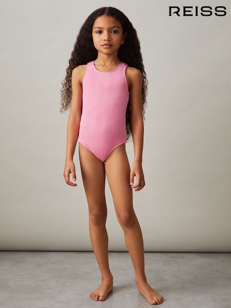 Reiss Pink Kiara Textured Swimsuit (F04021) | £37