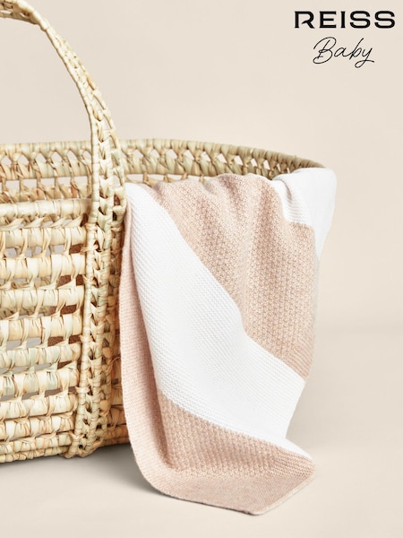 Reiss Neutral Liveley Wool-Cashmere Knitted Stripe Blanket (F04027) | £0