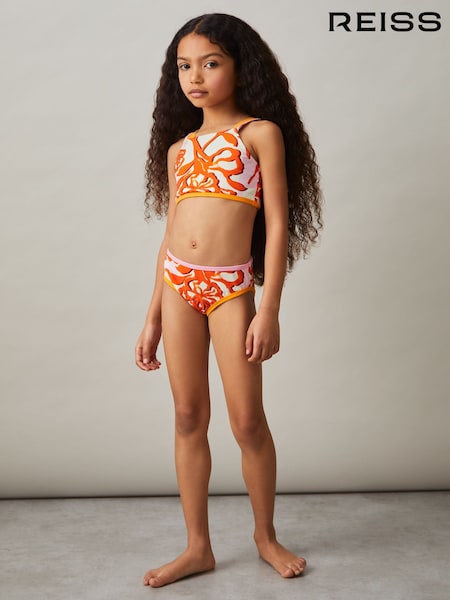 Reiss Pink Print Phoebe Floral-Print Bikini Top (F04029) | £20