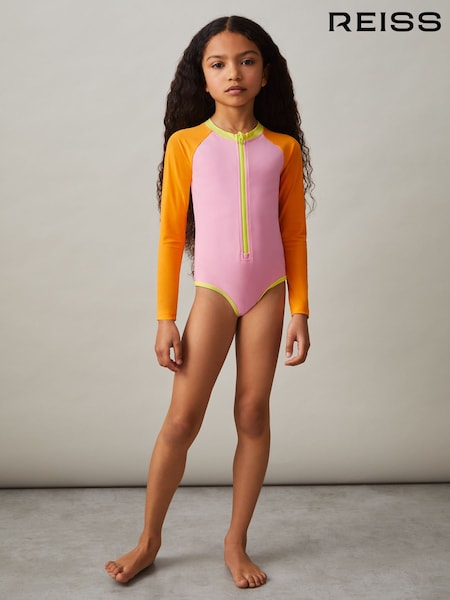 Reiss Multi Sally Colour-Block Long-Sleeve Swimsuit (F04033) | £40