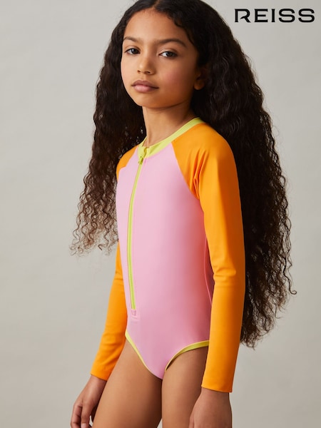 Reiss Multi Sally Colour-Block Long-Sleeve Swimsuit (F04046) | £35