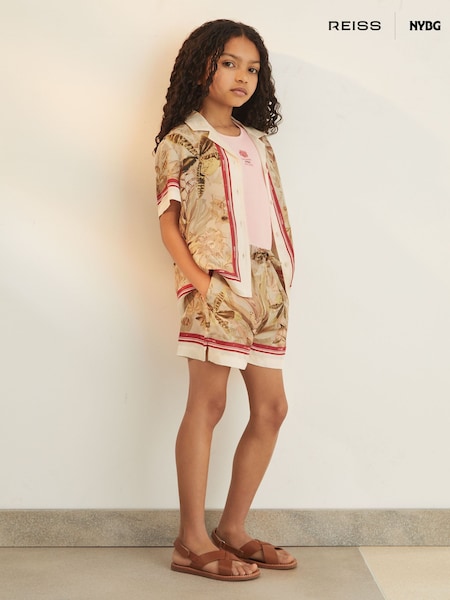 Reiss Khaki Sammie 4-9 yrs Reiss | NYBG Satin Floral-Print Shorts (F04060) | £50