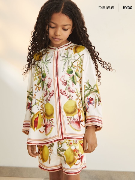Reiss Ivory Winona 4-9 yrs Reiss | NYBG Satin Floral-Print Shirt (F04063) | £60