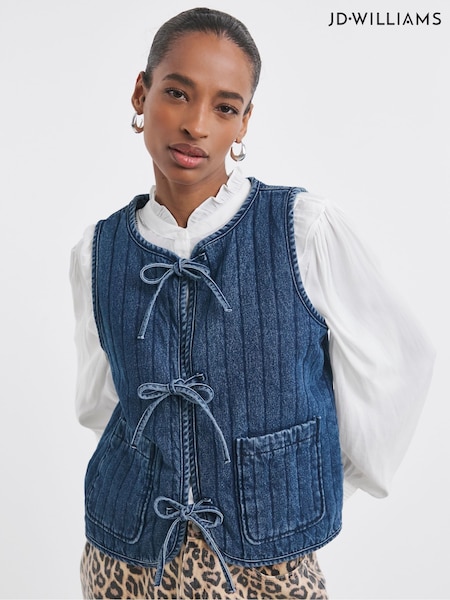 JD Williams Blue Denim Tie Front Quilted Gilet (F04068) | £42