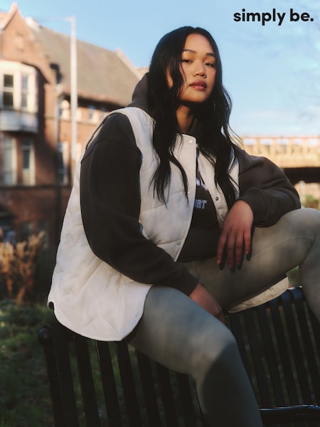Simply Be Grey Textured Quilted Round Collar Gilet (F04080) | £45