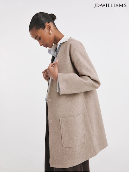 JD Williams Brown Mushroom Wool Collarless Coat (F04084) | £68
