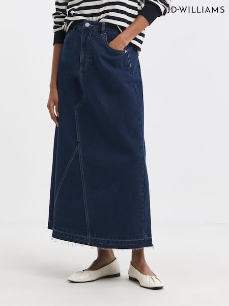 JD Williams Blue Raw Edge A-Line Denim 100% Cotton Skirt (F04087) | £36
