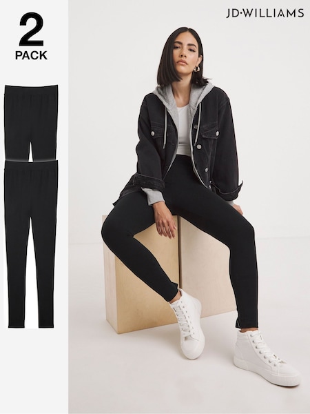 JD Williams Black Cotton High Waisted Leggings 2 Pack (F04117) | £27