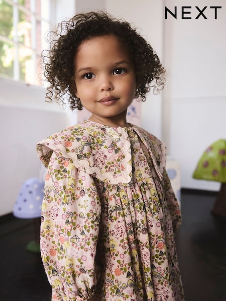 Ochre Yellow Print Long Sleeve Collar Dress (3mths-8yrs) (F04159) | £20 - £26