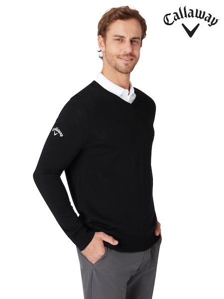 Callaway Apparel Blue Mens Merino Wool V-Neck Sweater (F04188) | £90