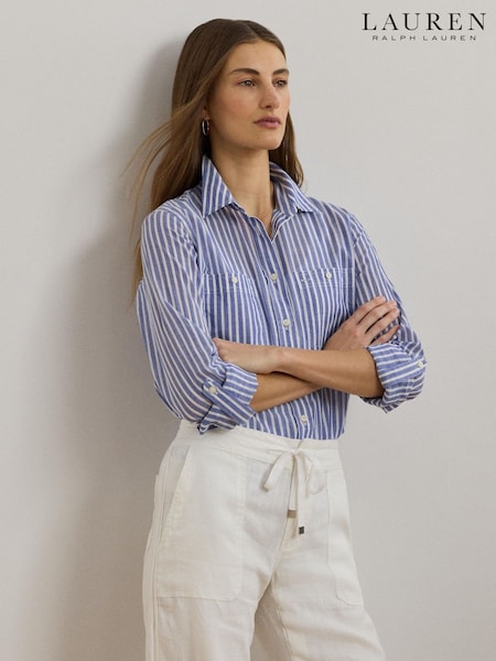 Lauren Ralph Lauren Blue Rimnah Stripe Pocket Detail Shirt (F04206) | £139
