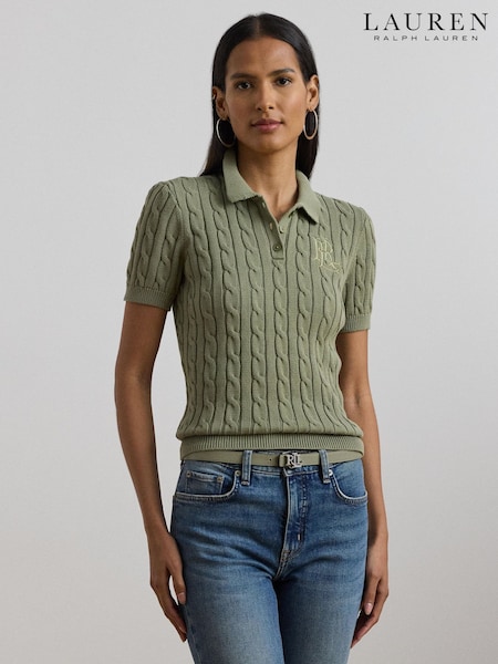 Lauren Ralph Lauren Natrissa Embridered Logo Cable Knit Polo Shirt (F04227) | £159