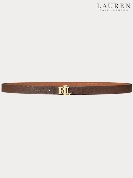 Lauren Ralph Lauren Logo Reversible Leather Skinny Brown Belt (F04228) | £89