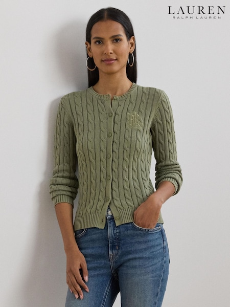 Lauren Ralph Lauren Ralhan Cable Knit Crest Logo Cardigan (F04253) | £179