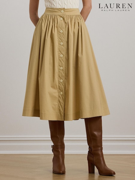 Lauren Ralph Lauren Draybe Silky Pleated Full Brown Skirt (F04267) | £259