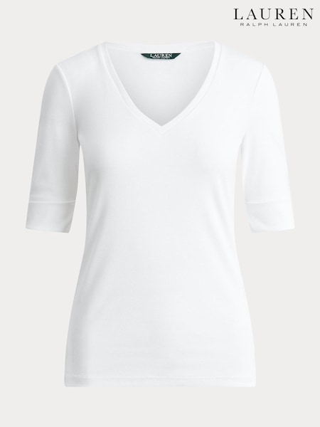 Lauren Ralph Lauren Judy V-Neck Elbow Jersey T-Shirt (F04270) | £59
