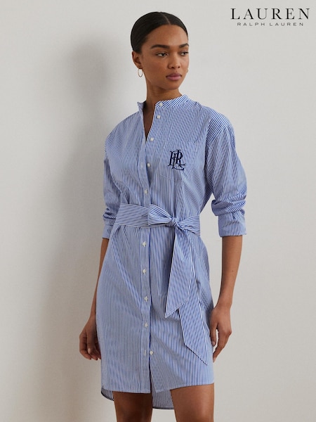 Lauren Ralph Lauren Blue Kinley Stripe Belted Shirt Dress (F04280) | £259