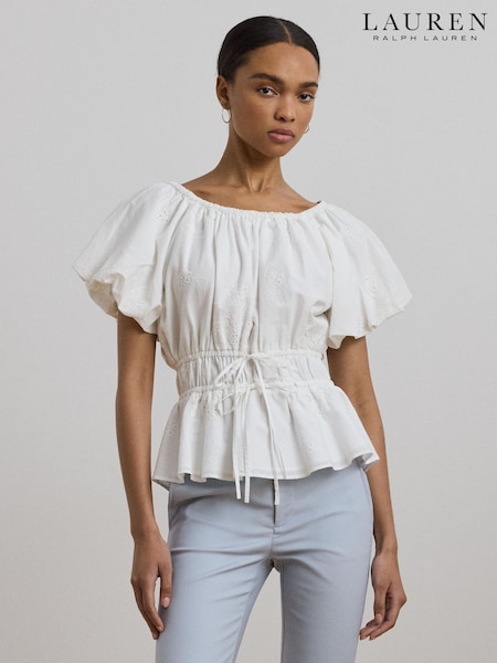 Lauren Ralph Lauren Tidrasel Floral Rouched White Blouse (F04290) | £229